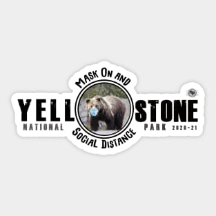 Yellowstone Grizzly Bear Mask On & Social Distance Sticker